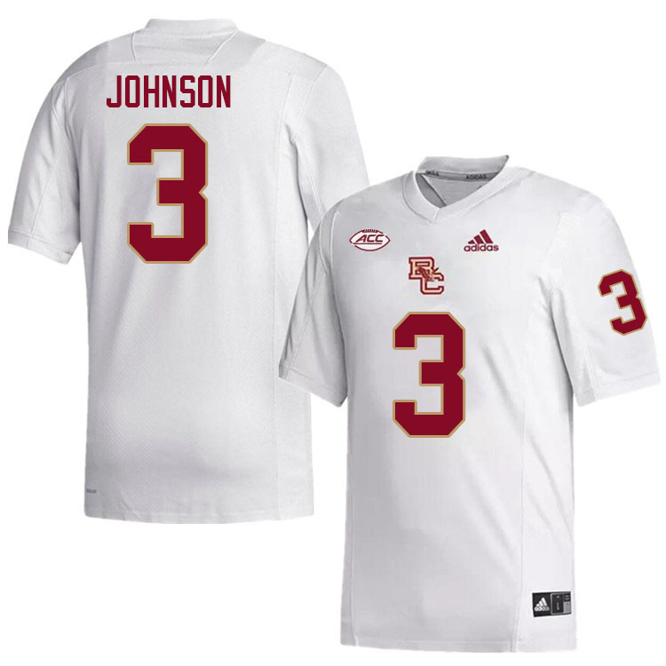 Boston College Eagles #3 Khari Johnson College Football Jerseys Stitched-White